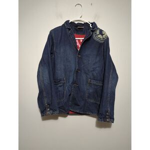 G-Unit‎ Tools of the Trade Denim Chore Jacket Mens L Blue Red Lining Graphic Y2K